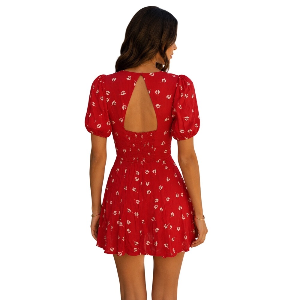 Reformation Red Mini Dress with White Floral Print - Picture 4 of 10